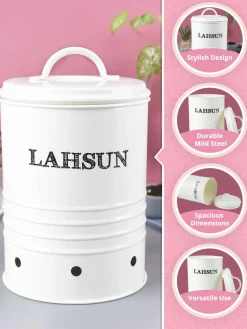 Mild Steel White Cylindrical Lahsun Jar