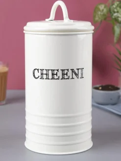 Mild Steel White Cylindrical Cheeni Jar (1200ML)