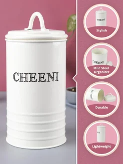 Mild Steel White Cylindrical Cheeni Jar (1200ML)