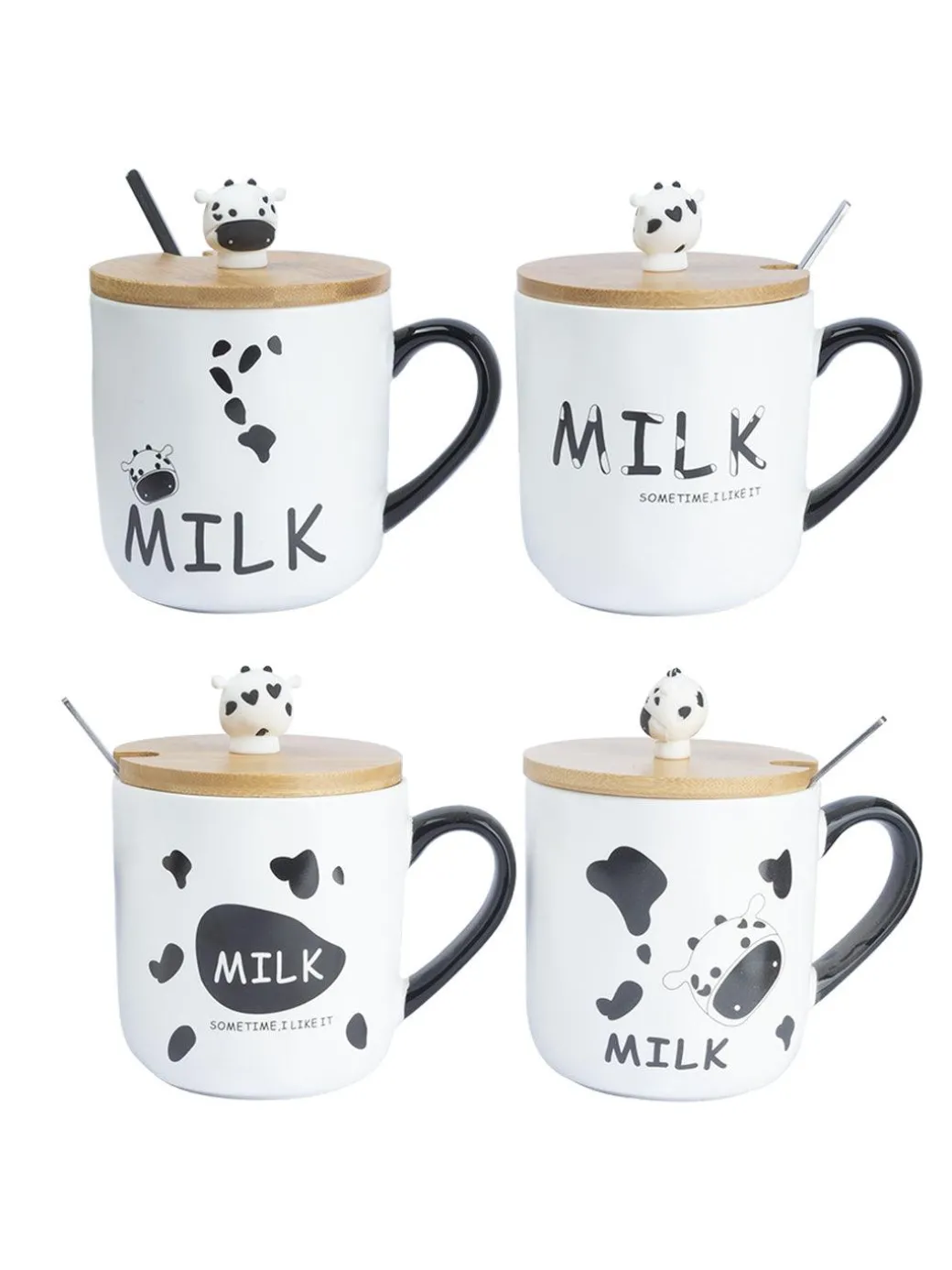"MILK SOMETIME I LIKE IT" Coffee Mug With Lid - 450mL, Mixing Spoon