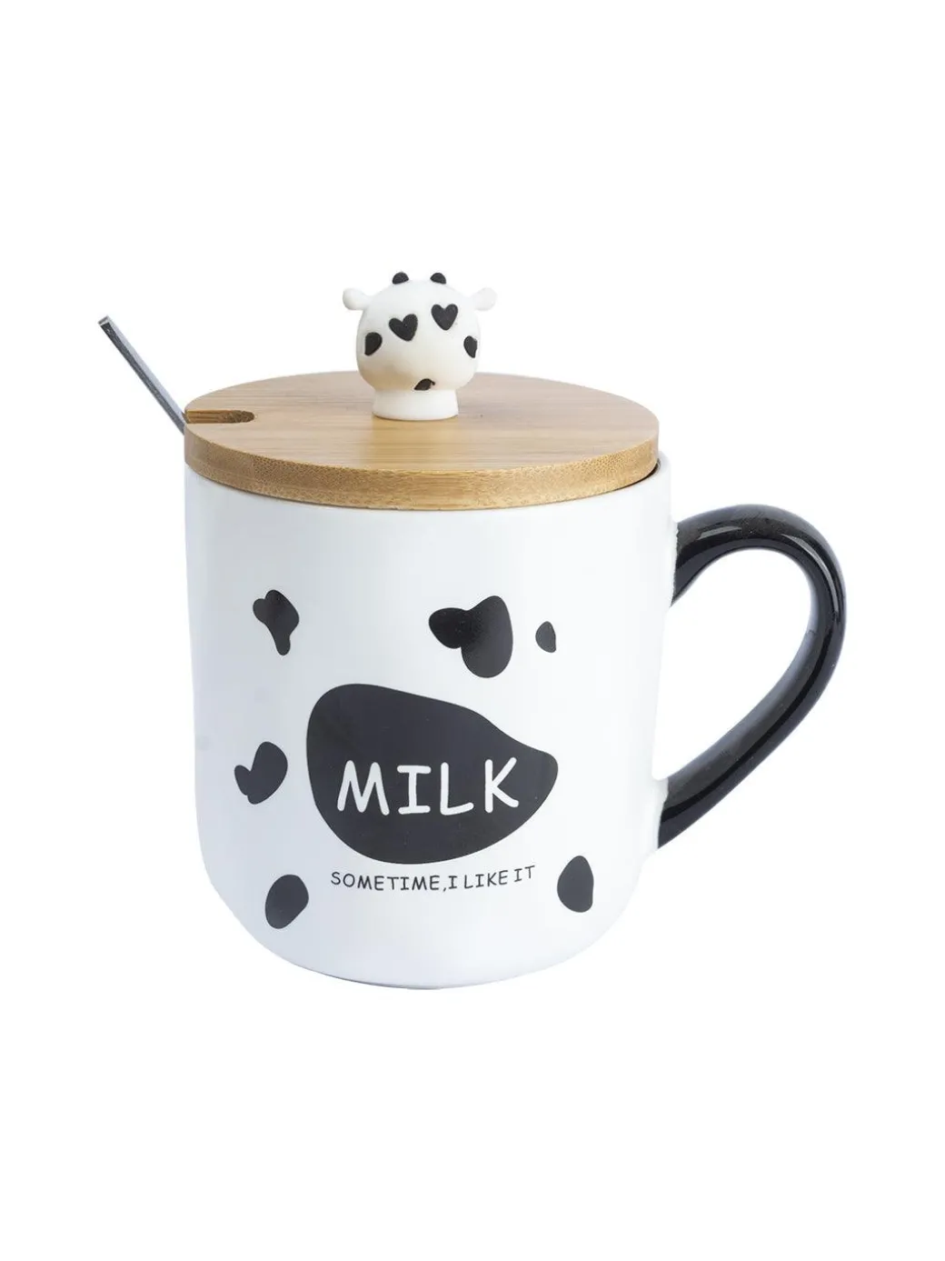 "MILK SOMETIME I LIKE IT" Coffee Mug With Lid - 450mL, Mixing Spoon