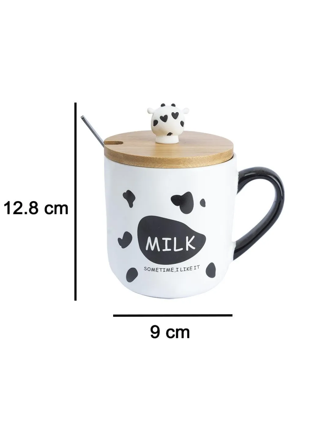 "MILK SOMETIME I LIKE IT" Coffee Mug With Lid - 450mL, Mixing Spoon