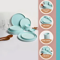 Minto Blue Sparkle Melamine Dinner Set – 12 Pcs