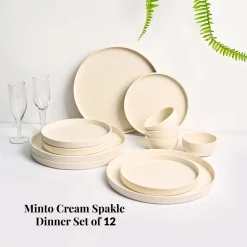 Minto Cream Sparkle Melamine Dinner Set – 12 Pcs