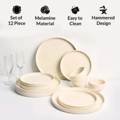 Minto Cream Sparkle Melamine Dinner Set – 12 Pcs