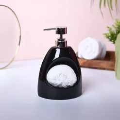 Modern Black Kitchen Dispenser With Scrubber - Cylindrical Shape