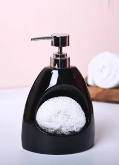 Modern Black Kitchen Dispenser With Scrubber - Cylindrical Shape