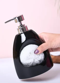 Modern Black Kitchen Dispenser With Scrubber - Cylindrical Shape