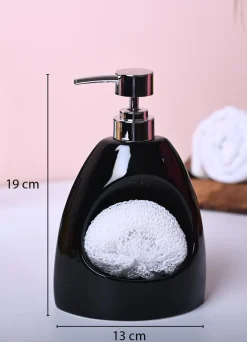 Modern Black Kitchen Dispenser With Scrubber - Cylindrical Shape