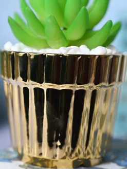 Modern Elegance - Striped Ceramic Pot with Artificial Plant