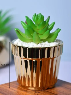 Modern Elegance - Striped Ceramic Pot with Artificial Plant