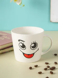 Mug, Emoji Print, for Tea & Coffee, White, Ceramic, 450 mL (Product Images) Issue