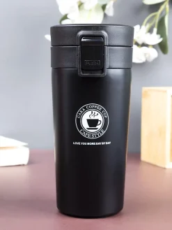 Mug, with Sipper Lid, Tea & Coffee Mug, Black, Stainless Steel, 330 mL