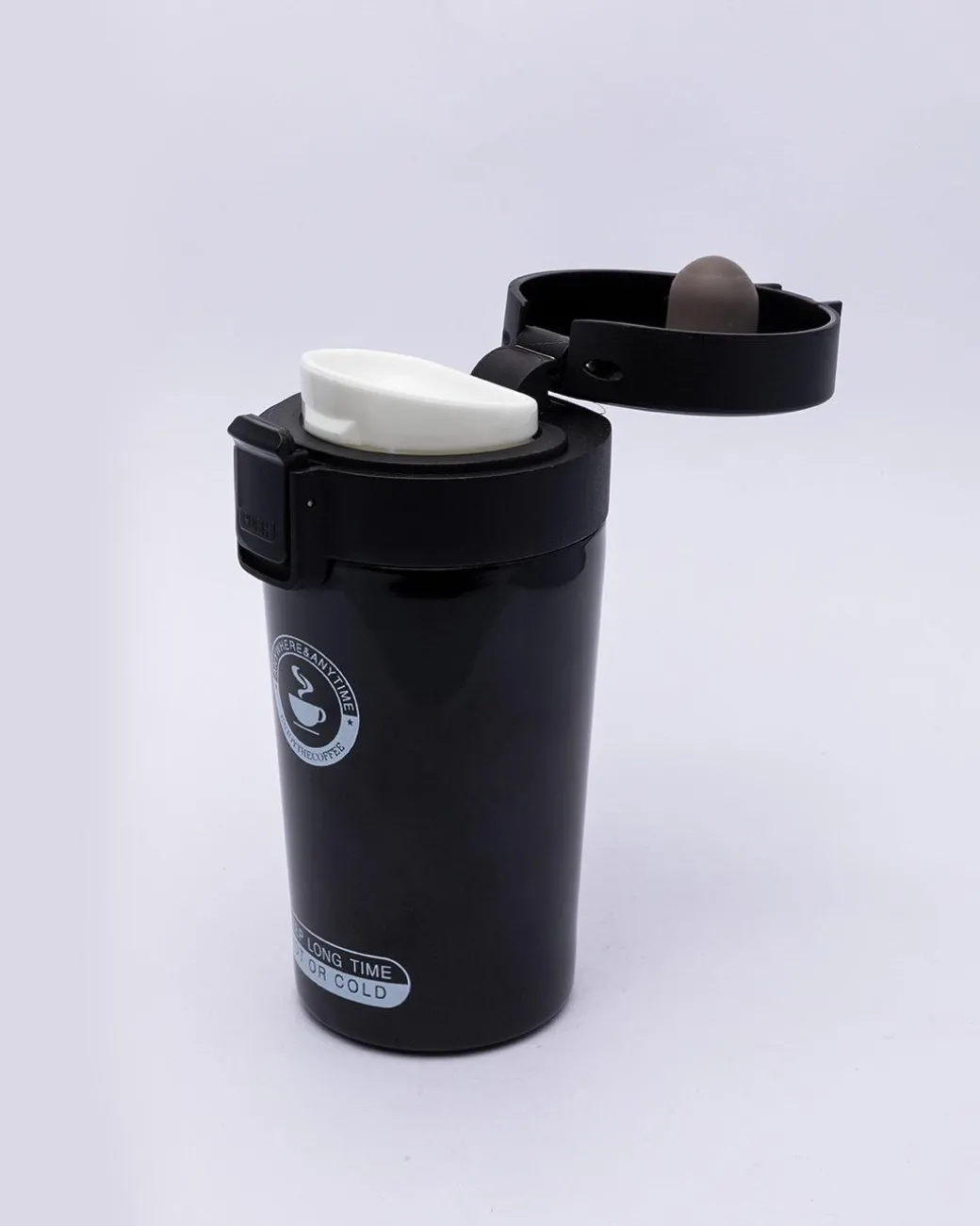 Mug, with Sipper Lid, Tea & Coffee Mug, Black, Stainless Steel, 330 mL