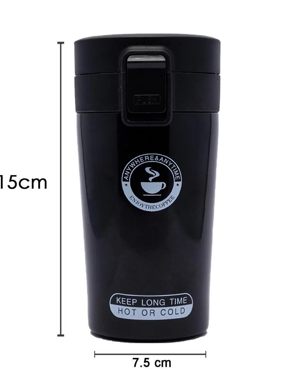 Mug, with Sipper Lid, Tea & Coffee Mug, Black, Stainless Steel, 330 mL