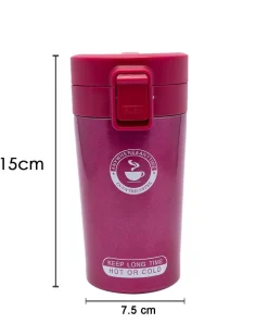 Mug, with Sipper Lid, Tea & Coffee Mug, Red, Stainless Steel, 330 mL