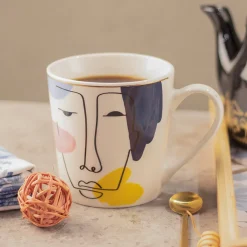 Multicolor Ceramic Coffee Mug 450 Ml - Face Sketch, Cups & Mugs