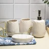 Off White Ceramic Bathroom Set Of 4 - Leafy Pattern, Bath Accessories