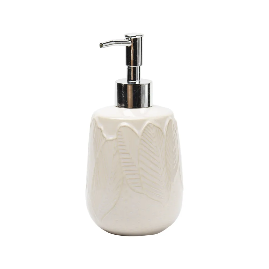 Off White Ceramic Bathroom Set Of 4 - Leafy Pattern, Bath Accessories