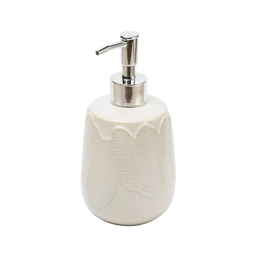 Off White Ceramic Bathroom Set Of 4 - Leafy Pattern, Bath Accessories