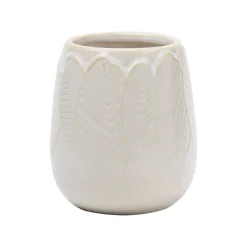 Off White Ceramic Bathroom Set Of 4 - Leafy Pattern, Bath Accessories
