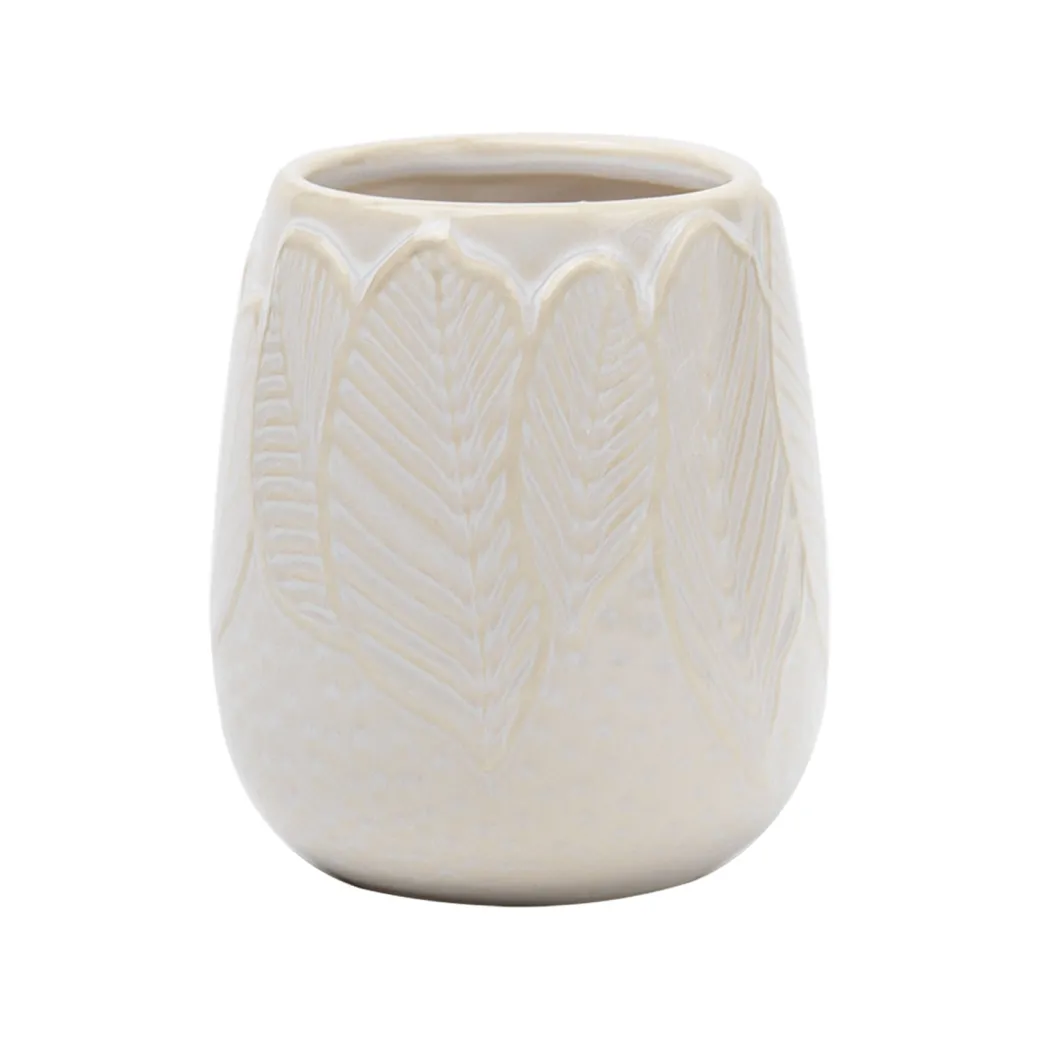 Off White Ceramic Bathroom Set Of 4 - Leafy Pattern, Bath Accessories