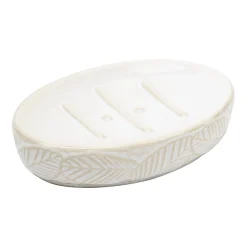 Off White Ceramic Bathroom Set Of 4 - Leafy Pattern, Bath Accessories
