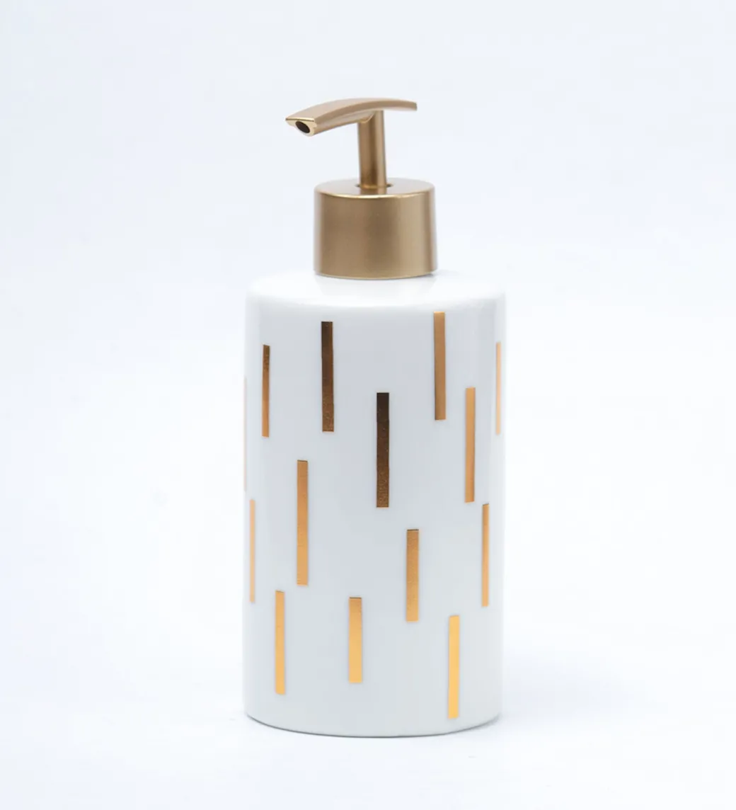 Off White Ceramic Bathroom Set Of 4 - Straight Lines, Bath Accessories