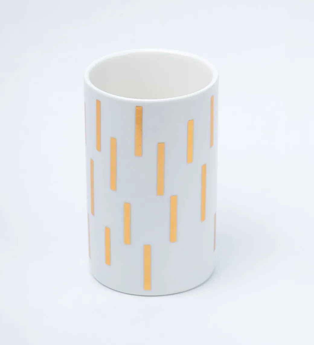 Off White Ceramic Bathroom Set Of 4 - Straight Lines, Bath Accessories