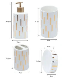 Off White Ceramic Bathroom Set Of 4 - Straight Lines, Bath Accessories