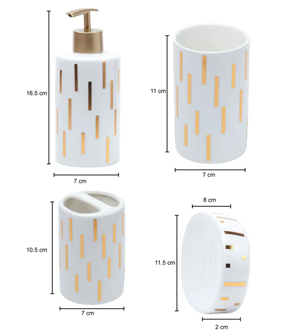 Off White Ceramic Bathroom Set Of 4 - Straight Lines, Bath Accessories