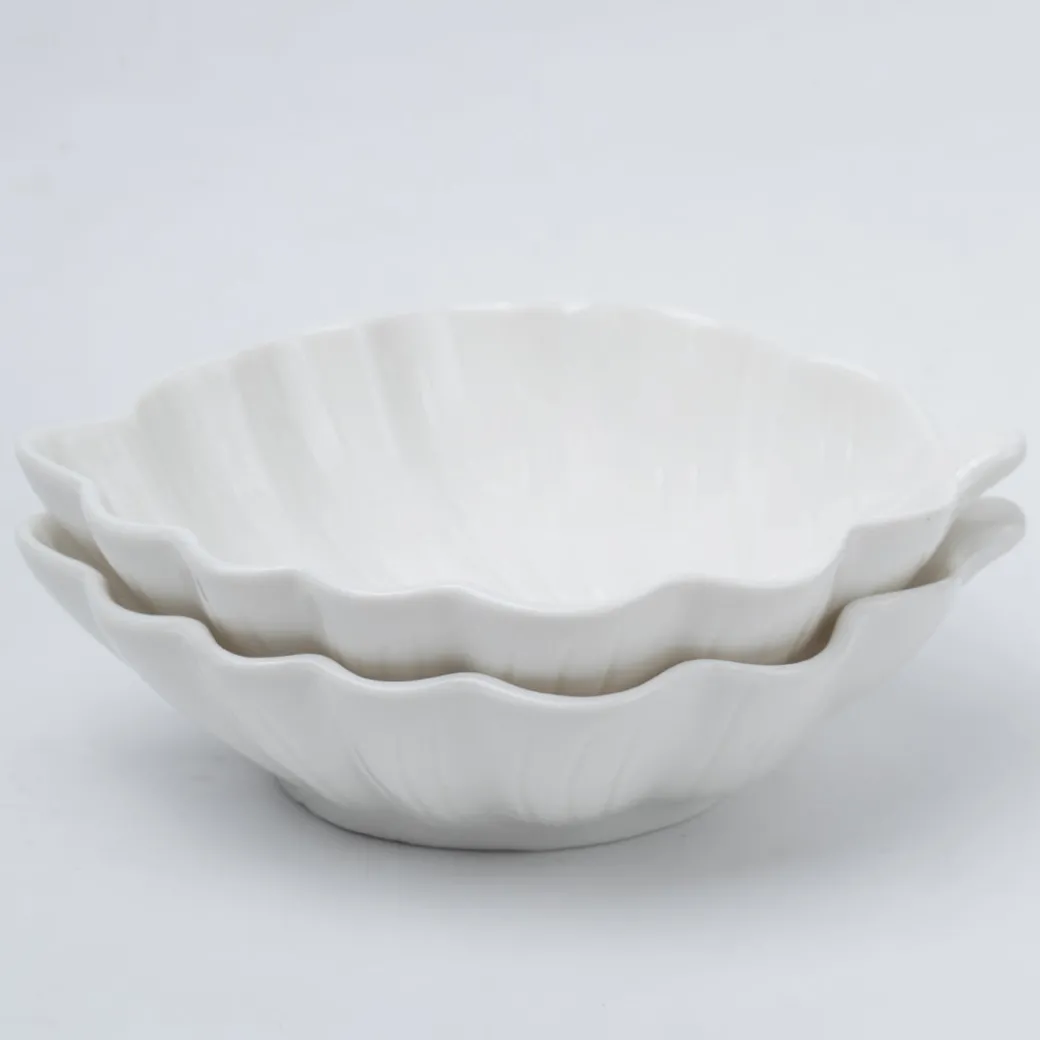 Off White Ceramic Dish - Pack Of 2, Leaf Shape