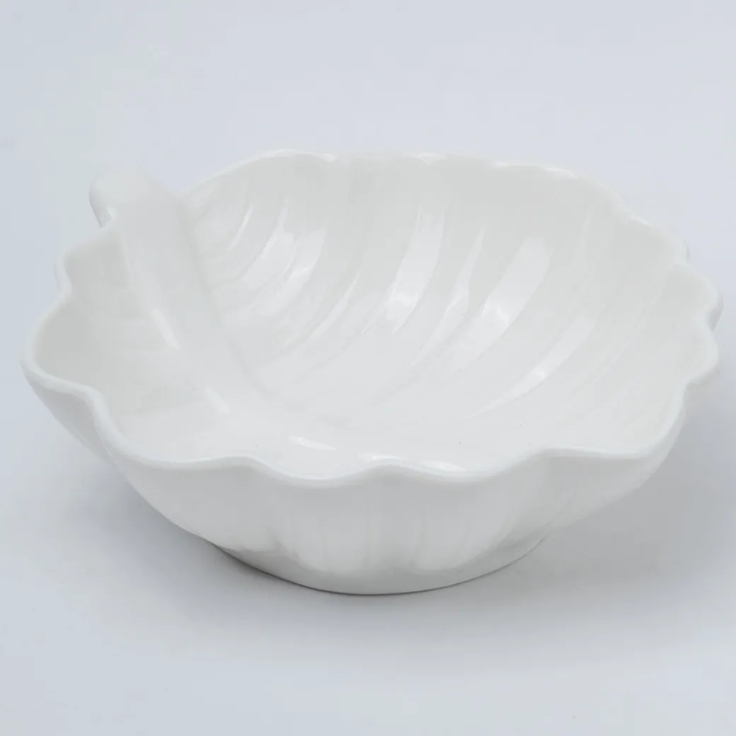 Off White Ceramic Dish - Pack Of 2, Leaf Shape