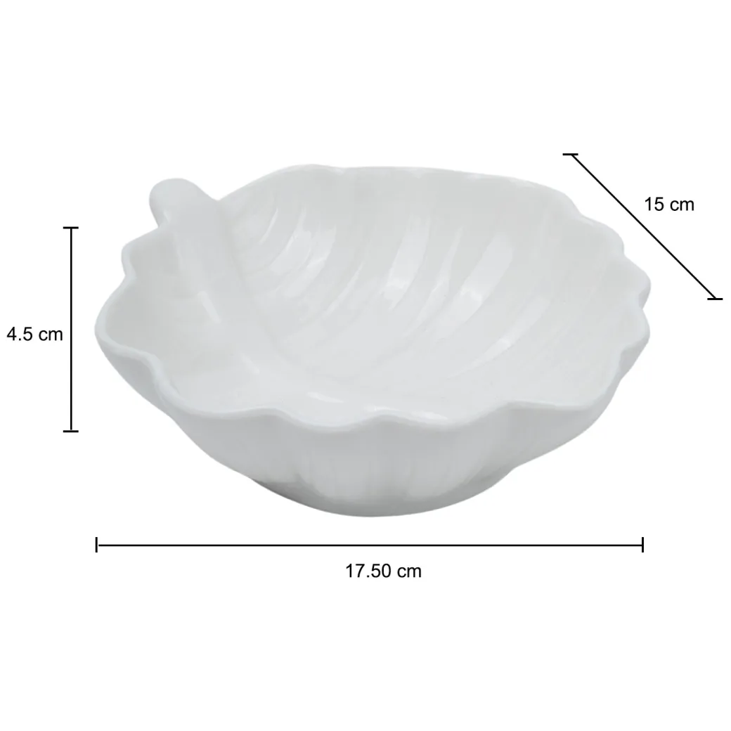 Off White Ceramic Dish - Pack Of 2, Leaf Shape