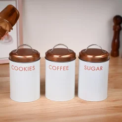 Off-White Iron Jar Set of 3 - Cylindrical Shape