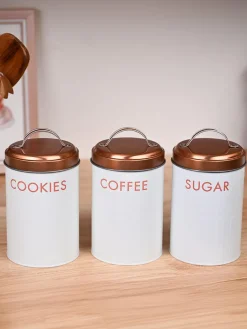 Off-White Iron Jar Set of 3 - Cylindrical Shape
