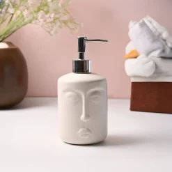 Off-White Matte Face Soap Dispenser - Cylindrical Shape