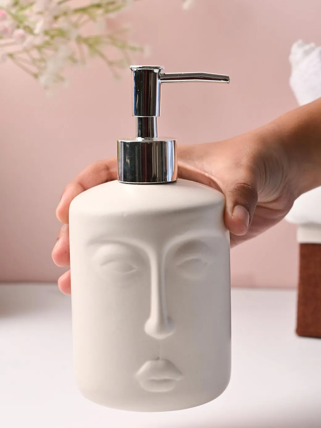 Off-White Matte Face Soap Dispenser - Cylindrical Shape