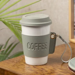 Olive Ceramic Sipper - Leather Grip, 350 Ml