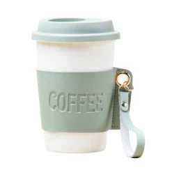 Olive Ceramic Sipper - Leather Grip, 350 Ml