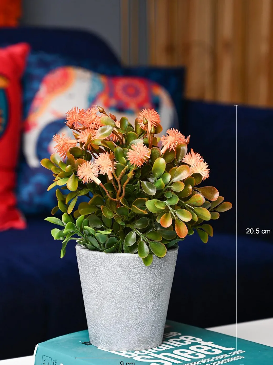 Orange & Green Artificial Flower with Pot - Cylindrical Shape