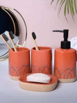 Orange Ceramic Bathroom Collection - Cylindrical, Square, and Rectangular Shapes