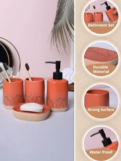 Orange Ceramic Bathroom Collection - Cylindrical, Square, and Rectangular Shapes