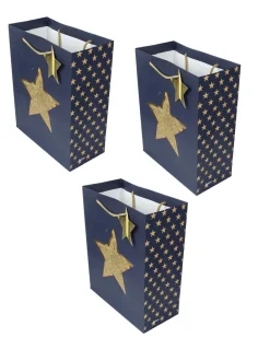 Paper, Gift Bag Pack Of 3, Printed Star, Glitter : Finish, Multicolor