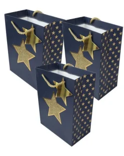 Paper, Gift Bag Pack Of 3, Printed Star, Glitter : Finish, Multicolor