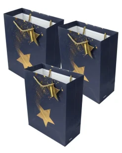 Paper, Gift Bag Pack Of 3, Printed Star, Glitter : Finish, Multicolor