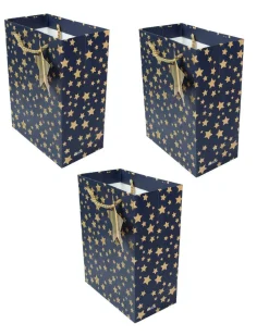Paper, Gift Bag Pack Of 3, Printed Star, Glitter : Finish, Multicolor