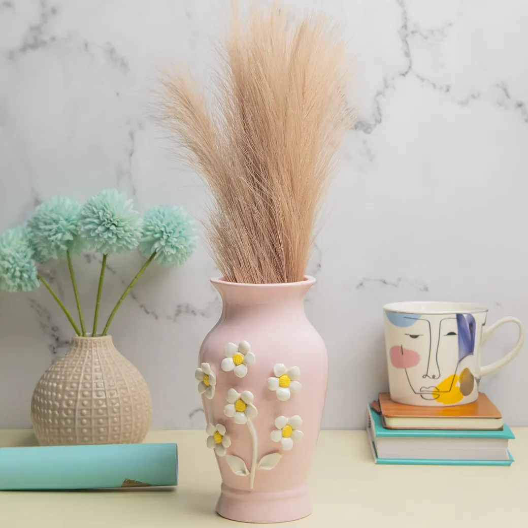 Pear Shape Pink Ceramic Vase with Lily Flowers