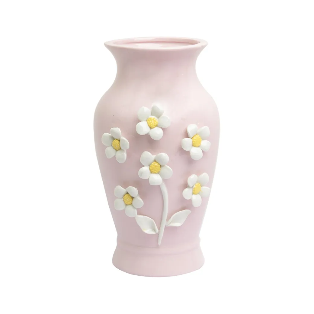 Pear Shape Pink Ceramic Vase with Lily Flowers