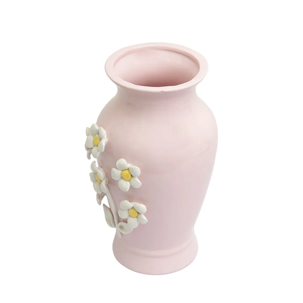 Pear Shape Pink Ceramic Vase with Lily Flowers